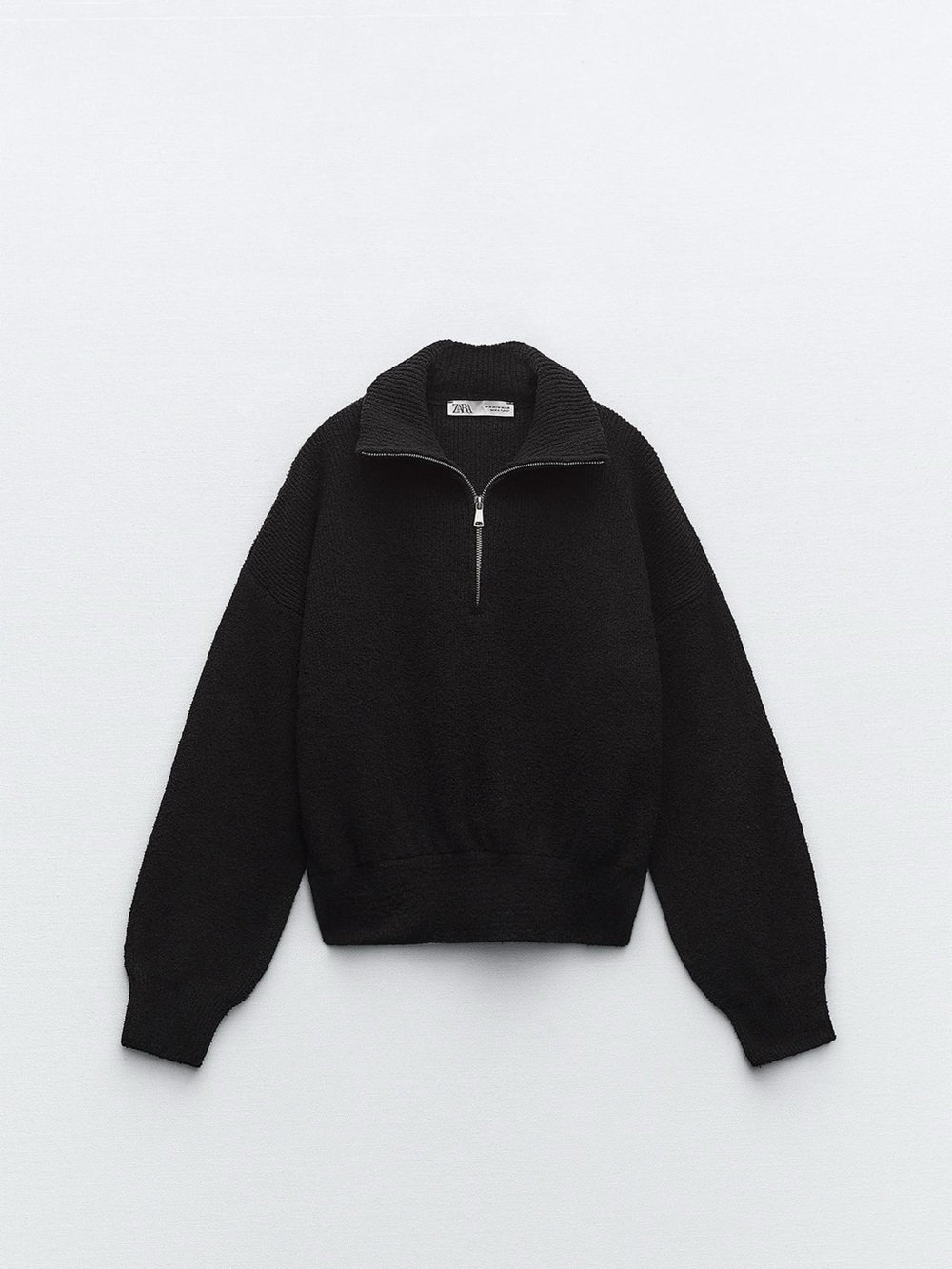 ZARA KNIT ZIP SWEATER M|BLACK REF. 6771/142